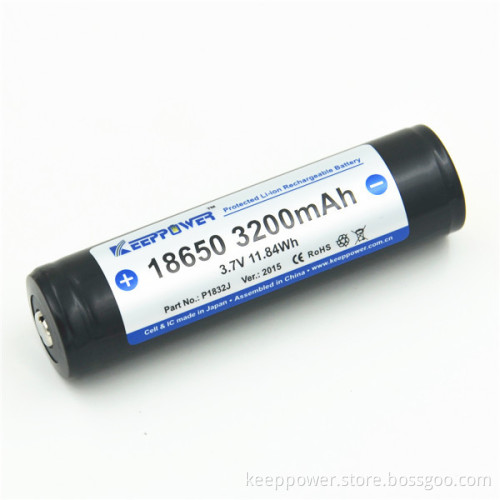 KeepPower P1832J li-ion 18650 3.7v 3200mah battery with protection